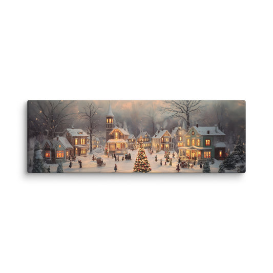 Create a timeless holiday ambiance with the "Victorian Christmas" background canvas fabric print, an enchanting scene that brings a classic winter village to life. 